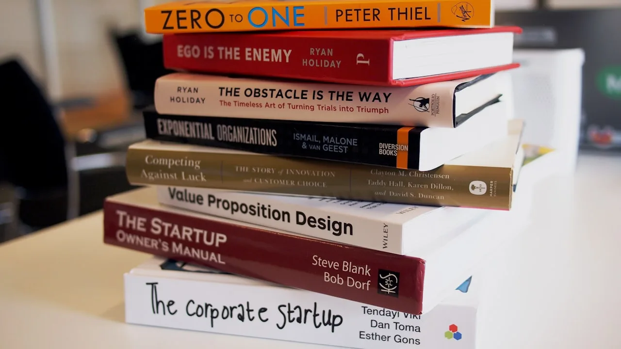 Stack of business and startup books