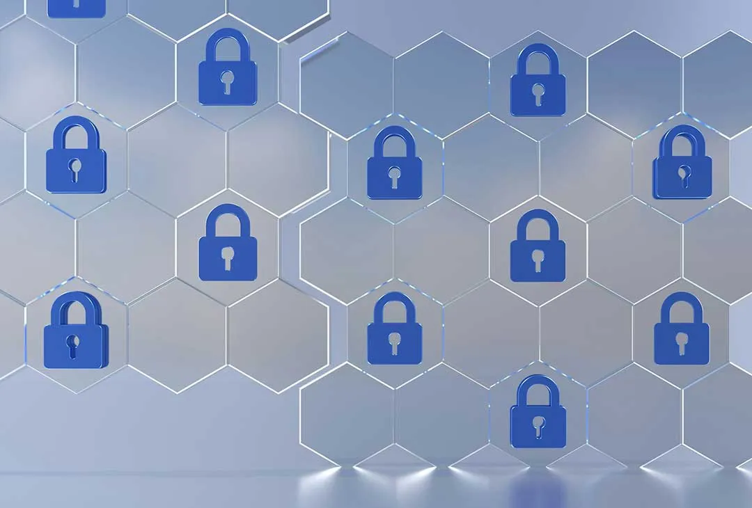 Hexagonal pattern with blue padlocks