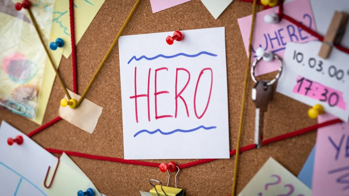 Corkboard with notes and keys attached